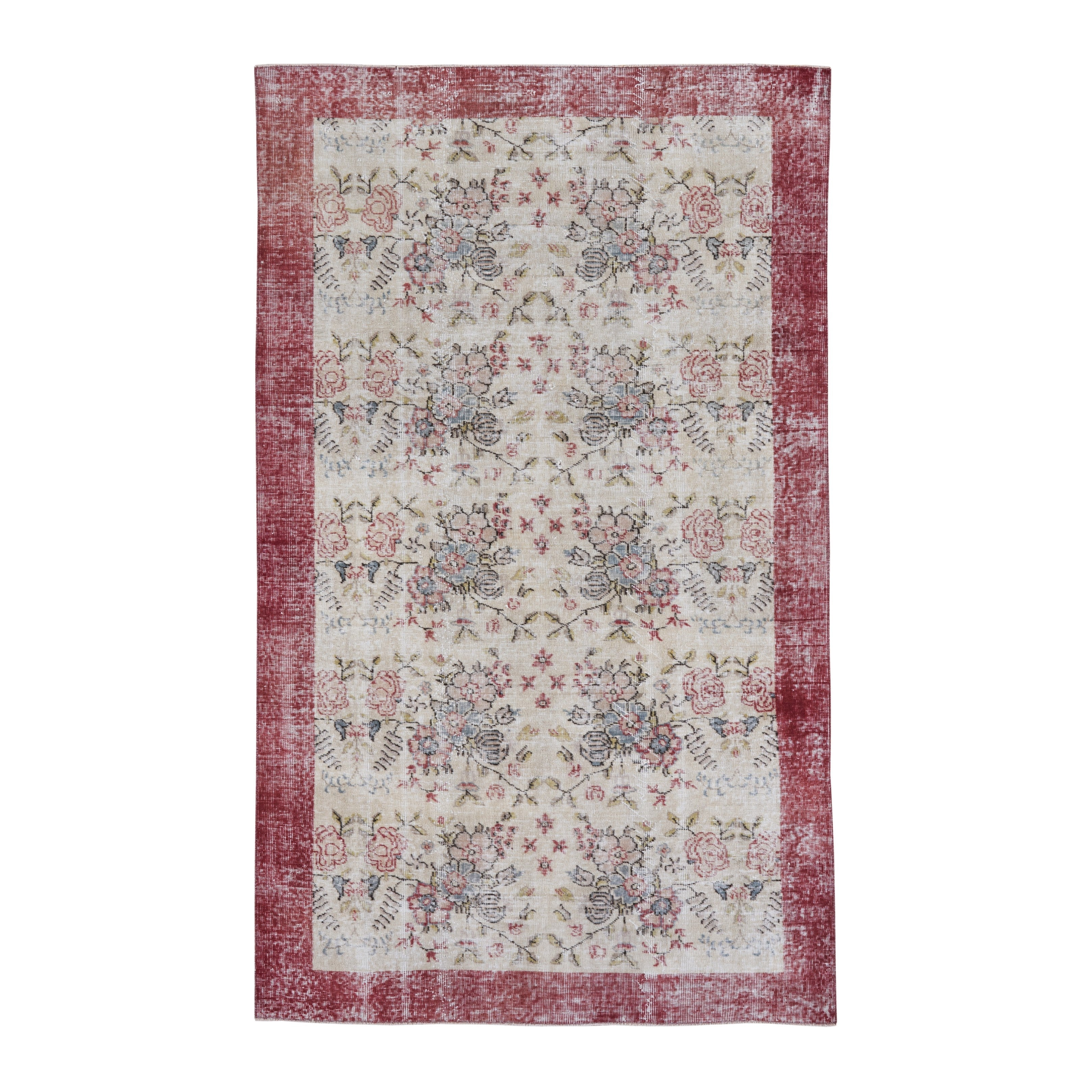 Turkish Isparta area rug in cream and rose, 4'10" x 8'2"