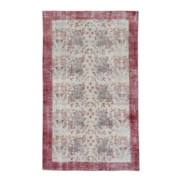 Turkish Isparta area rug in cream and rose, 4'10" x 8'2"