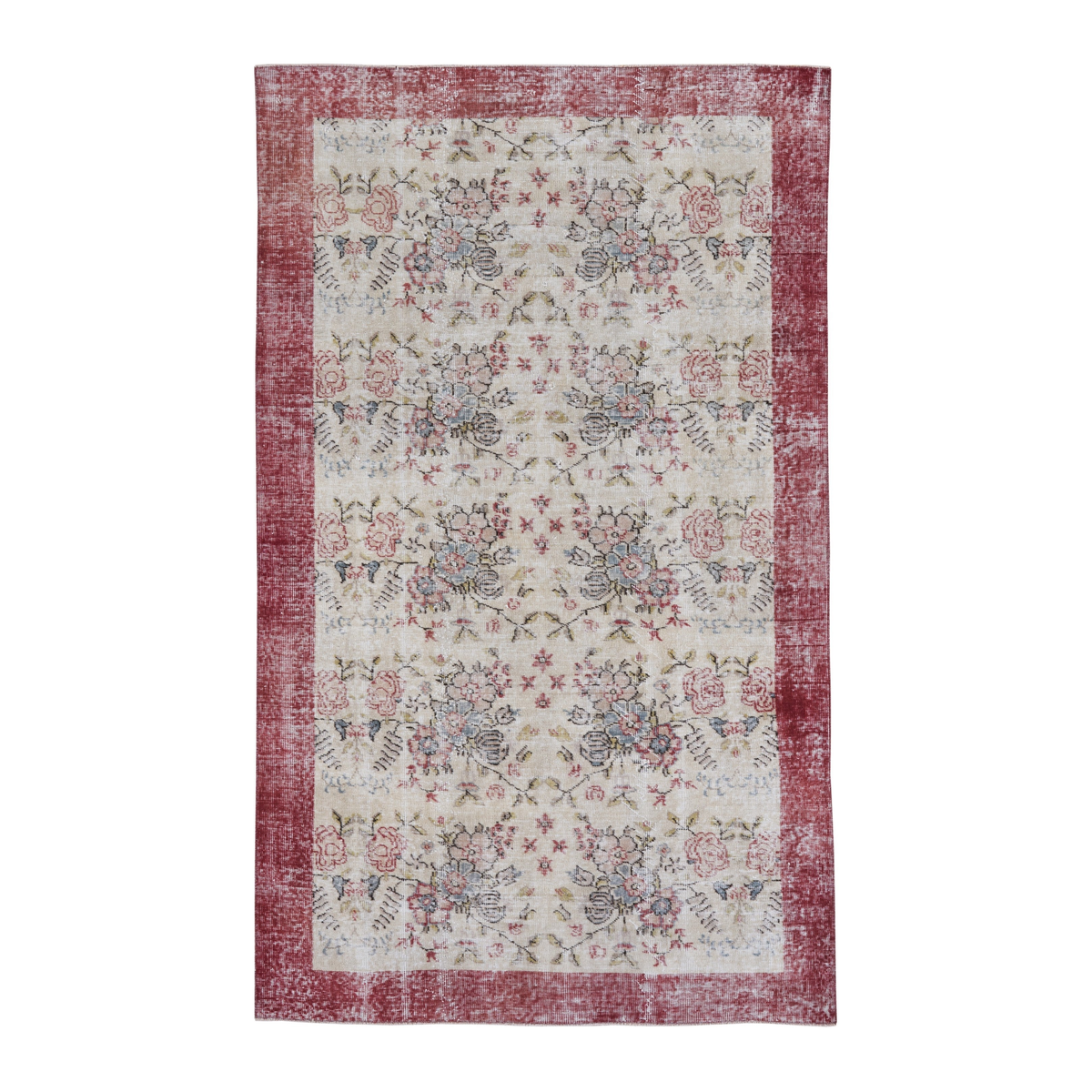 Turkish Isparta area rug in cream and rose, 4'10" x 8'2"