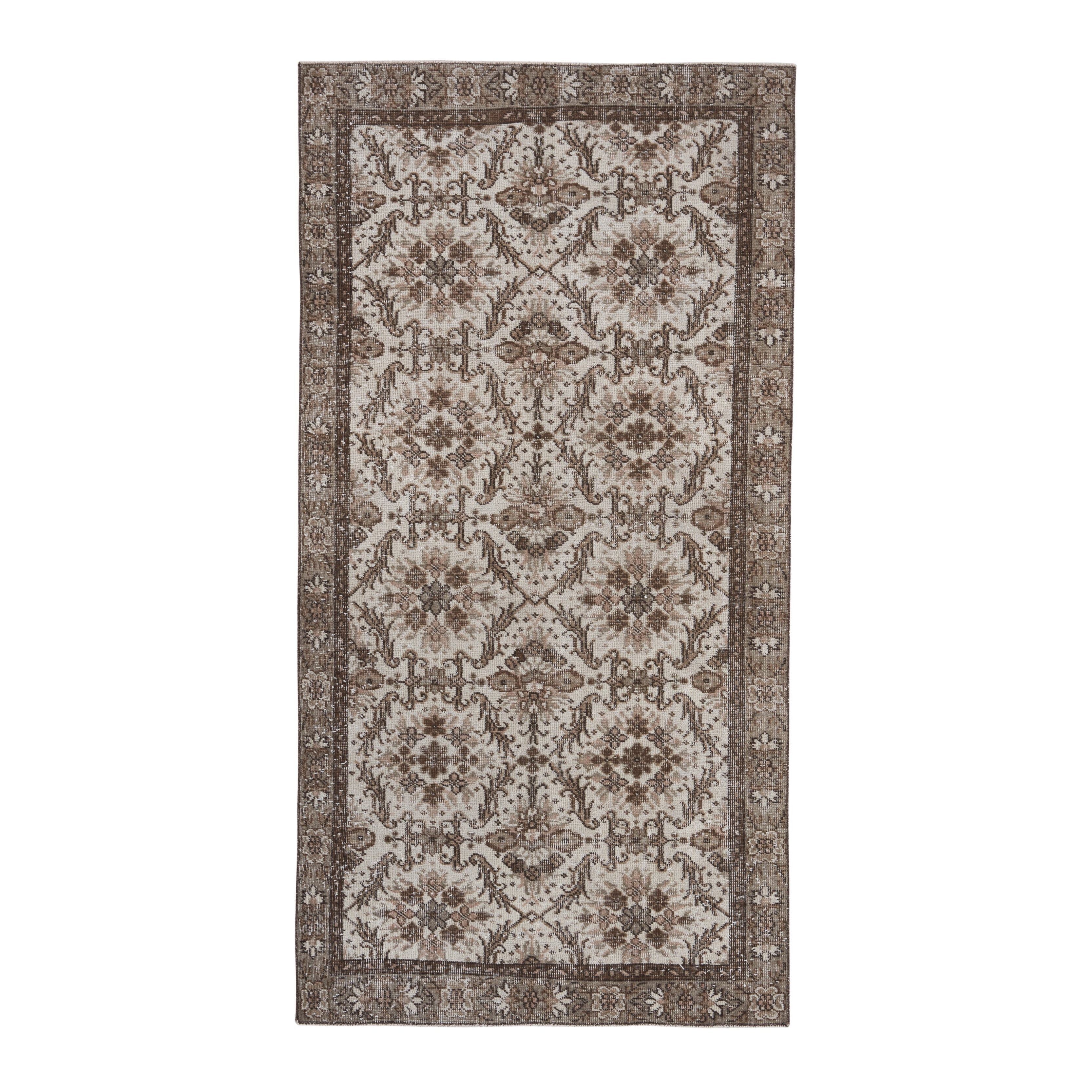Turkish Isparta area rug in cream and brown, 3'8" x 7'1"