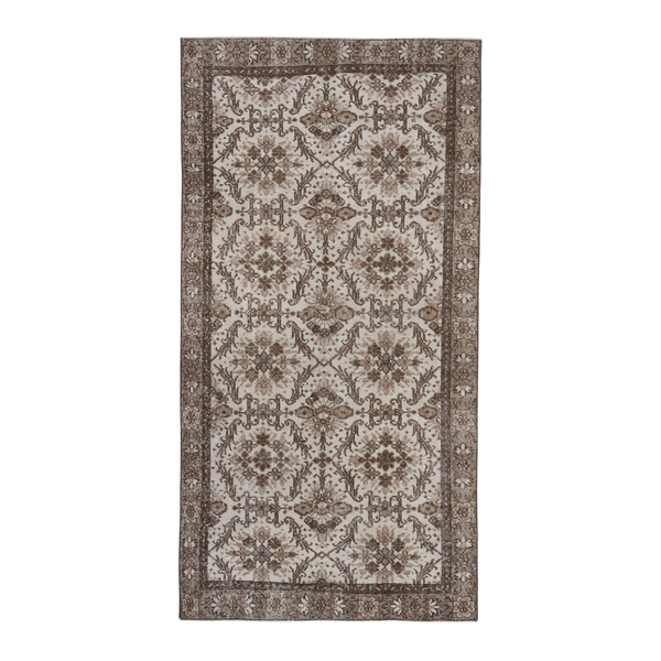 Turkish Isparta area rug in cream and brown, 3'8" x 7'1"