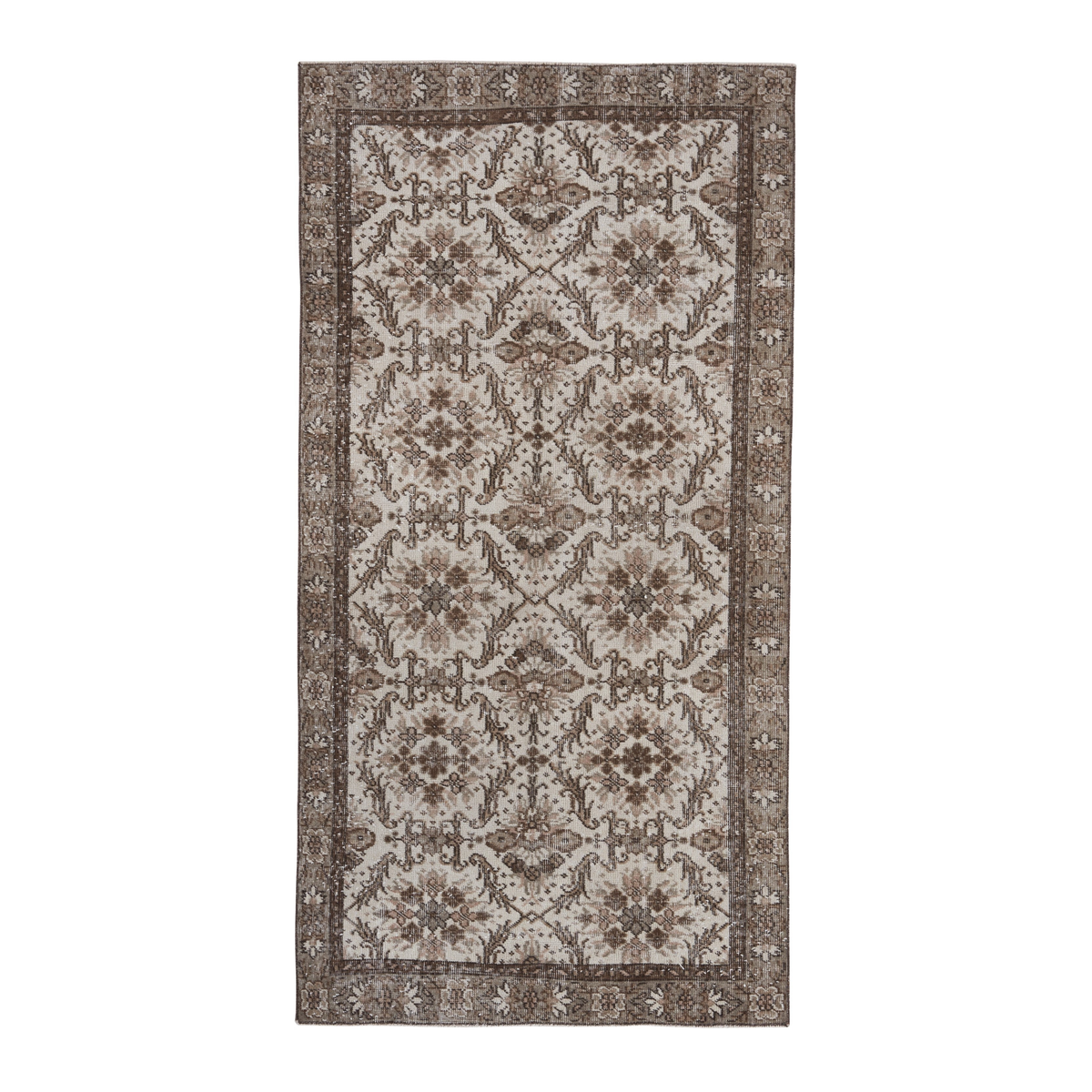Turkish Isparta area rug in cream and brown, 3'8" x 7'1"
