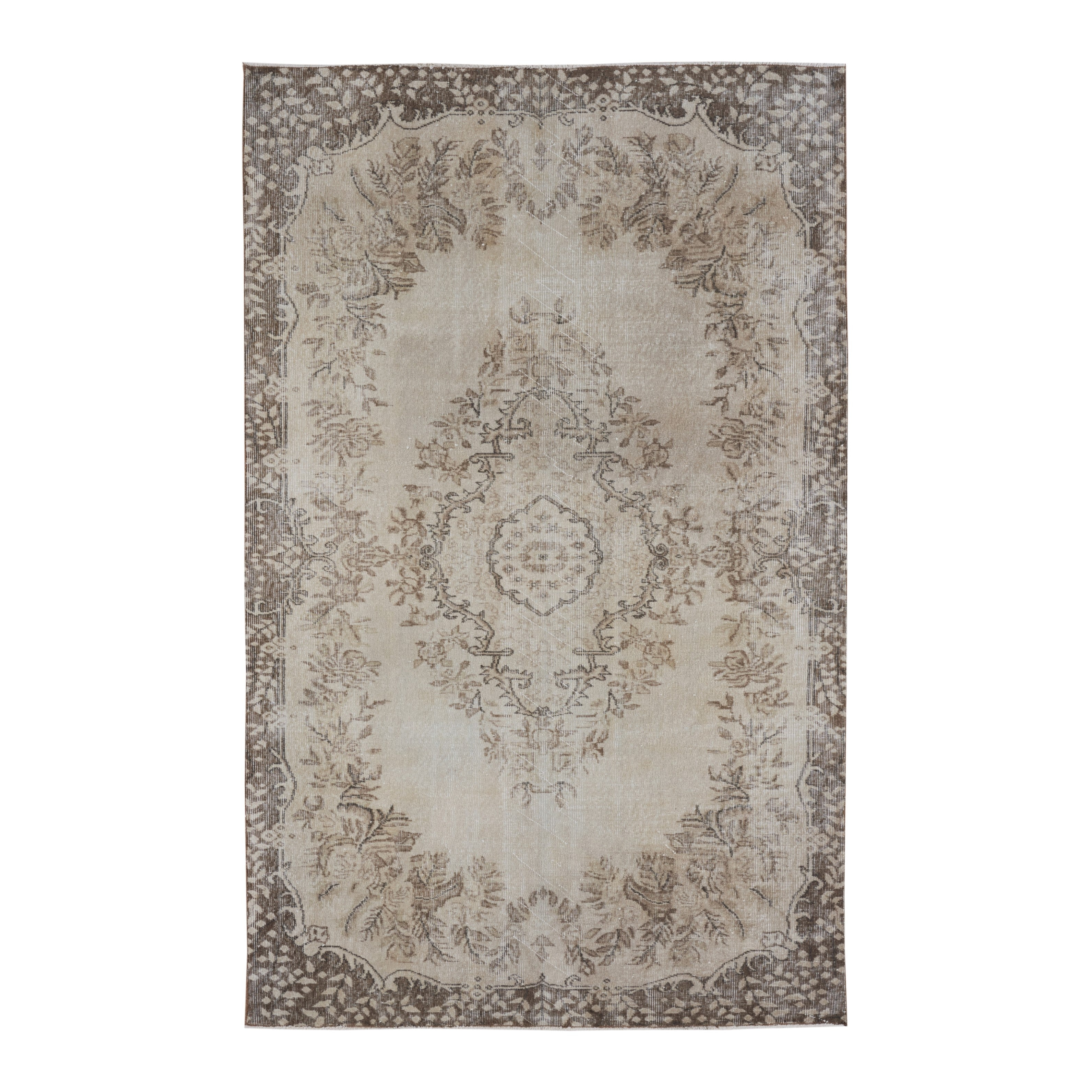 Turkish Isparta area rug in cream and greige, 5'6" x 8'10"