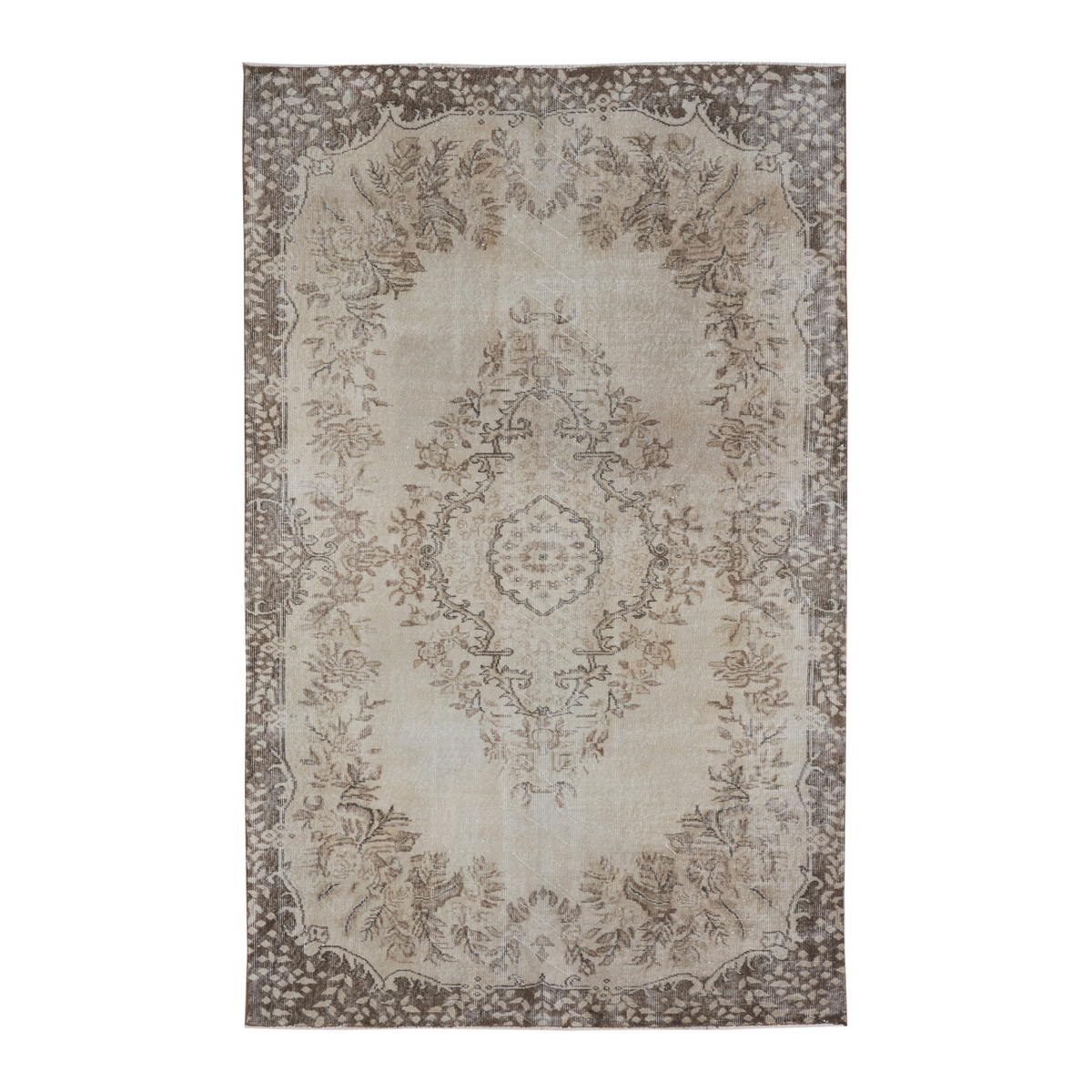 Turkish Isparta area rug in cream and greige, 5'6" x 8'10"