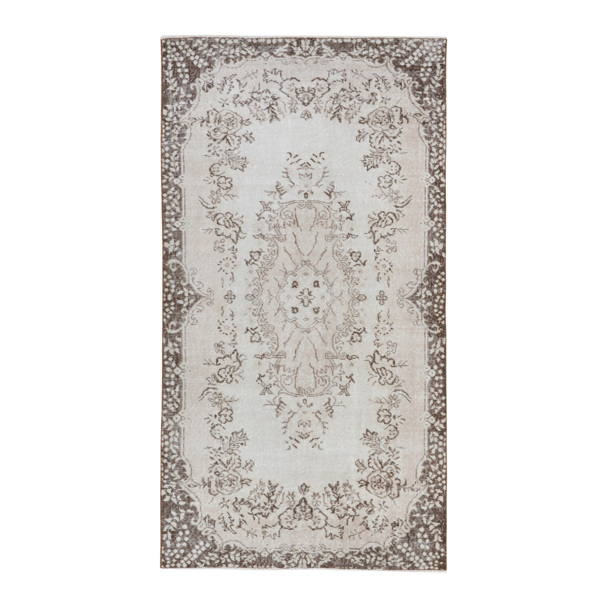 Turkish Isparta area rug in cream and taupe, 3'9" x 7'1"