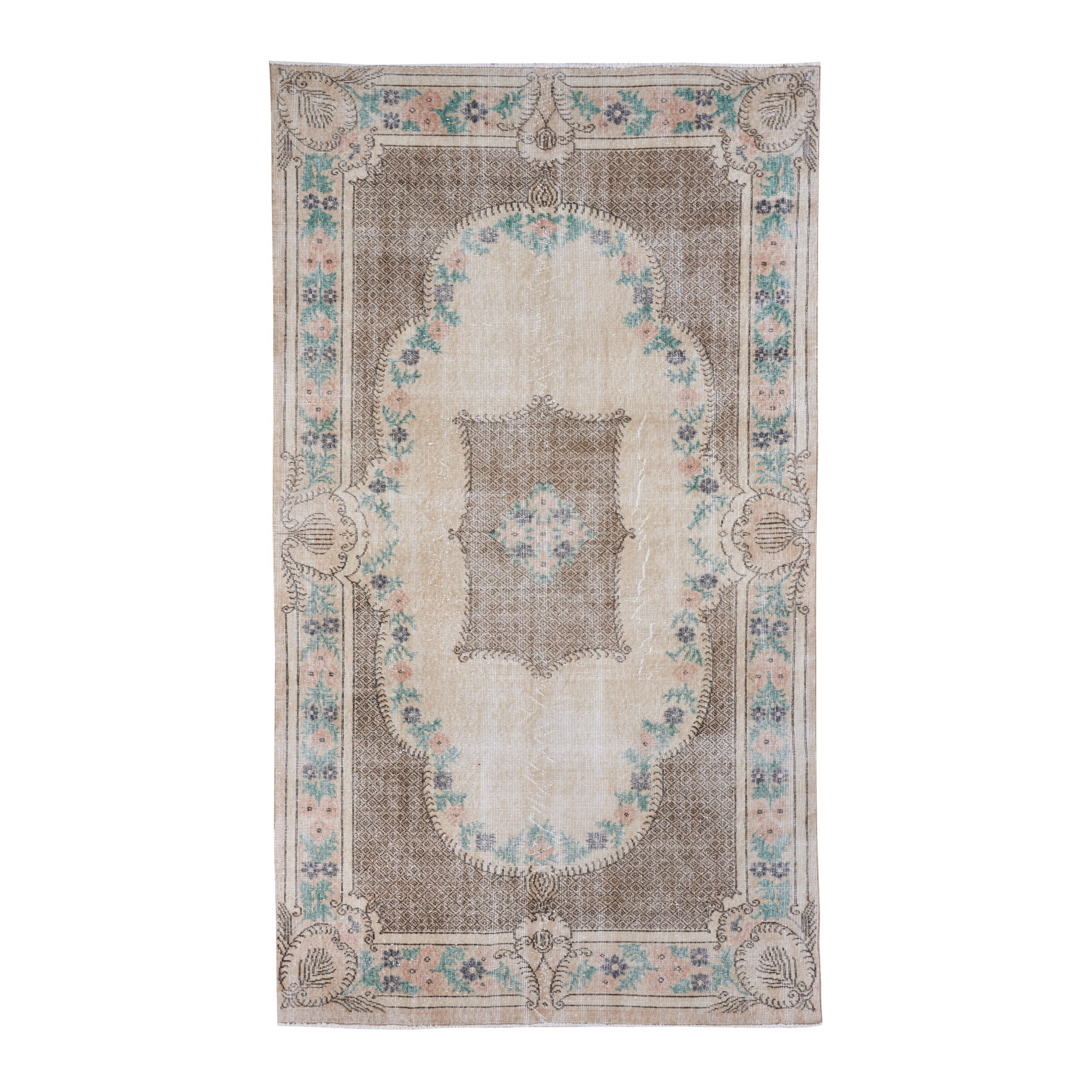 Turkish Isparta area rug in cream and brown, 5'3" x 9'1"