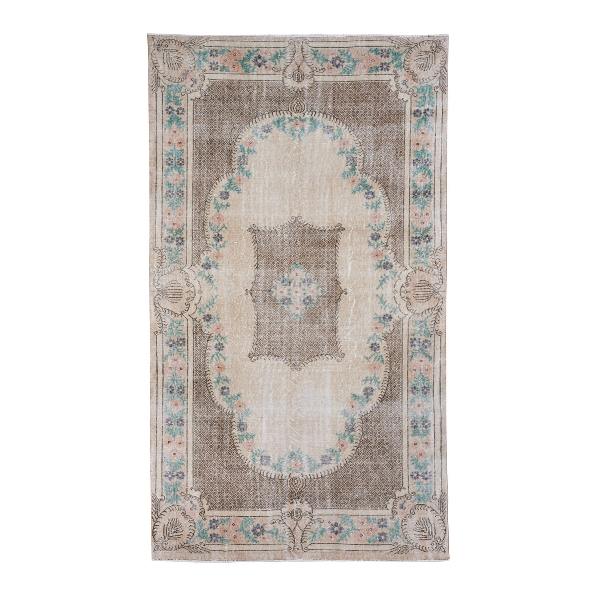 Turkish Isparta area rug in cream and brown, 5'3" x 9'1"