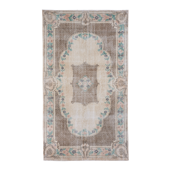 Turkish Isparta area rug in cream and brown, 5'3" x 9'1"