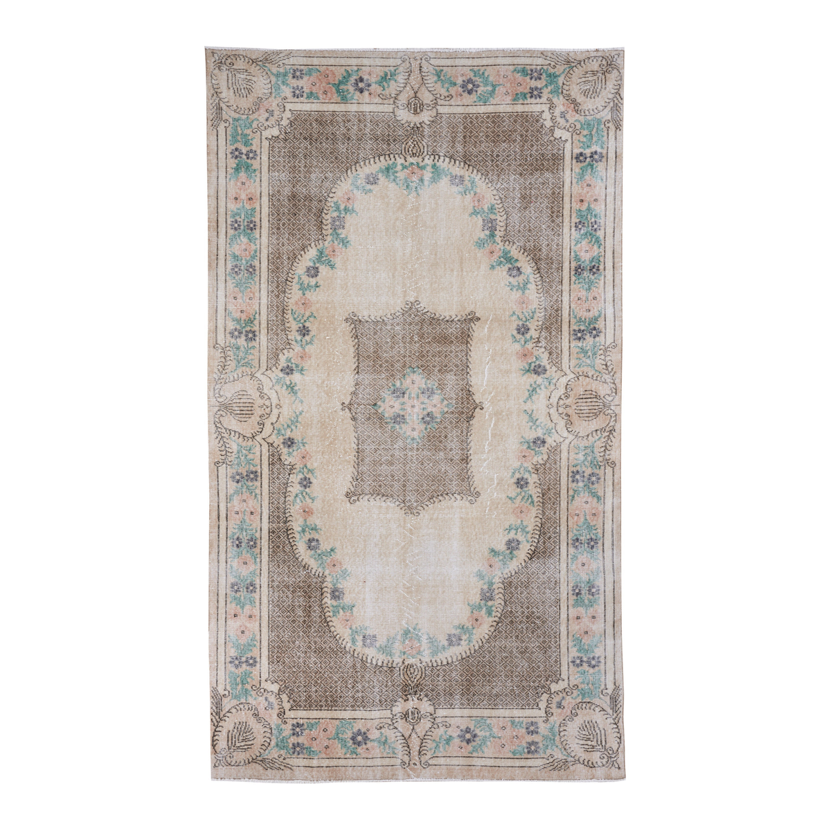 Turkish Isparta area rug in cream and brown, 5'3" x 9'1"