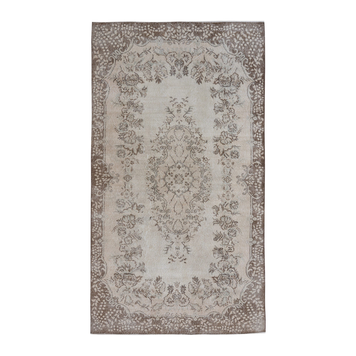 Turkish Isparta area rug in cream and greige, 5'4" x 9'8"