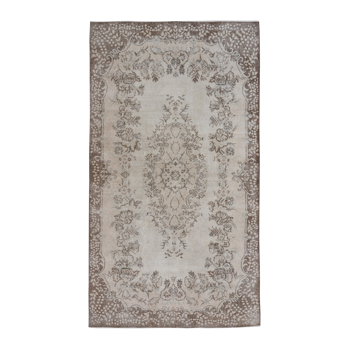 Turkish Isparta area rug in cream and greige, 5'4" x 9'8"