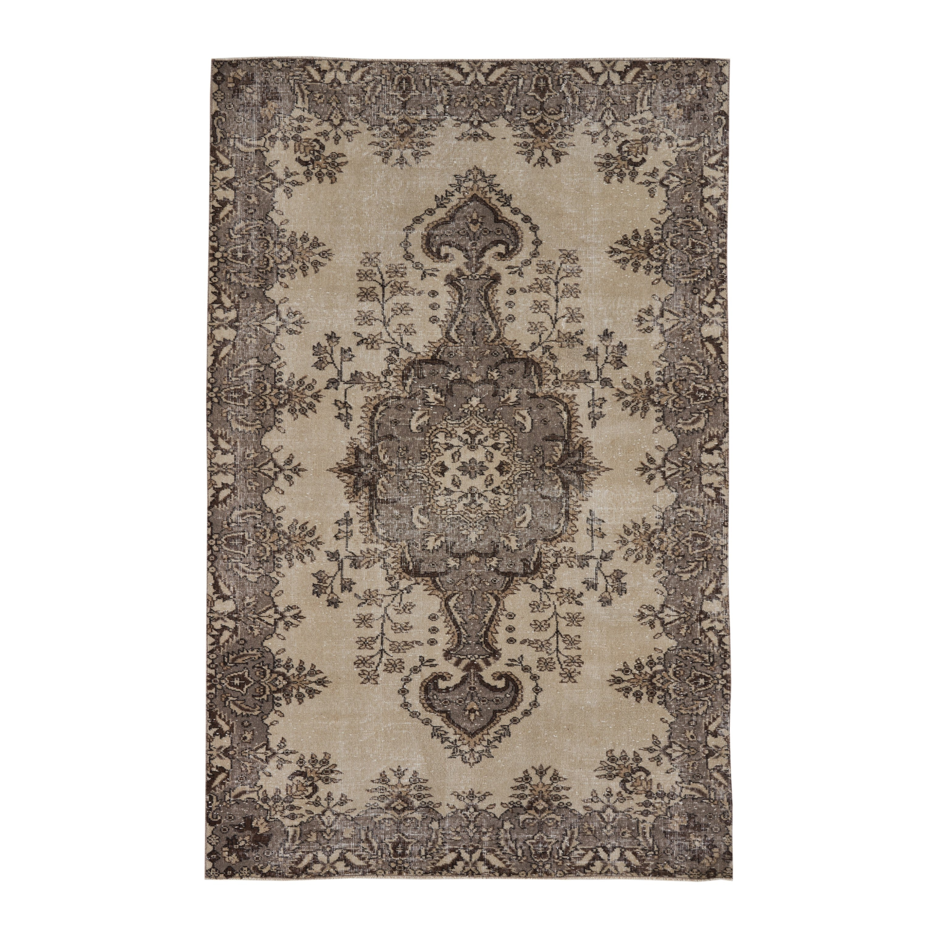 Turkish Isparta area rug in cream and taupe, 5'3" x 8'5"