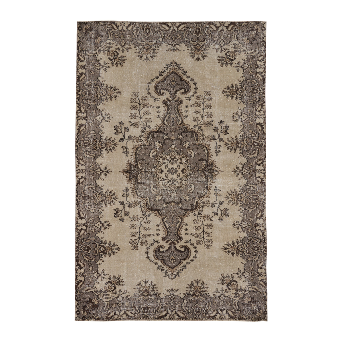 Turkish Isparta area rug in cream and taupe, 5'3" x 8'5"