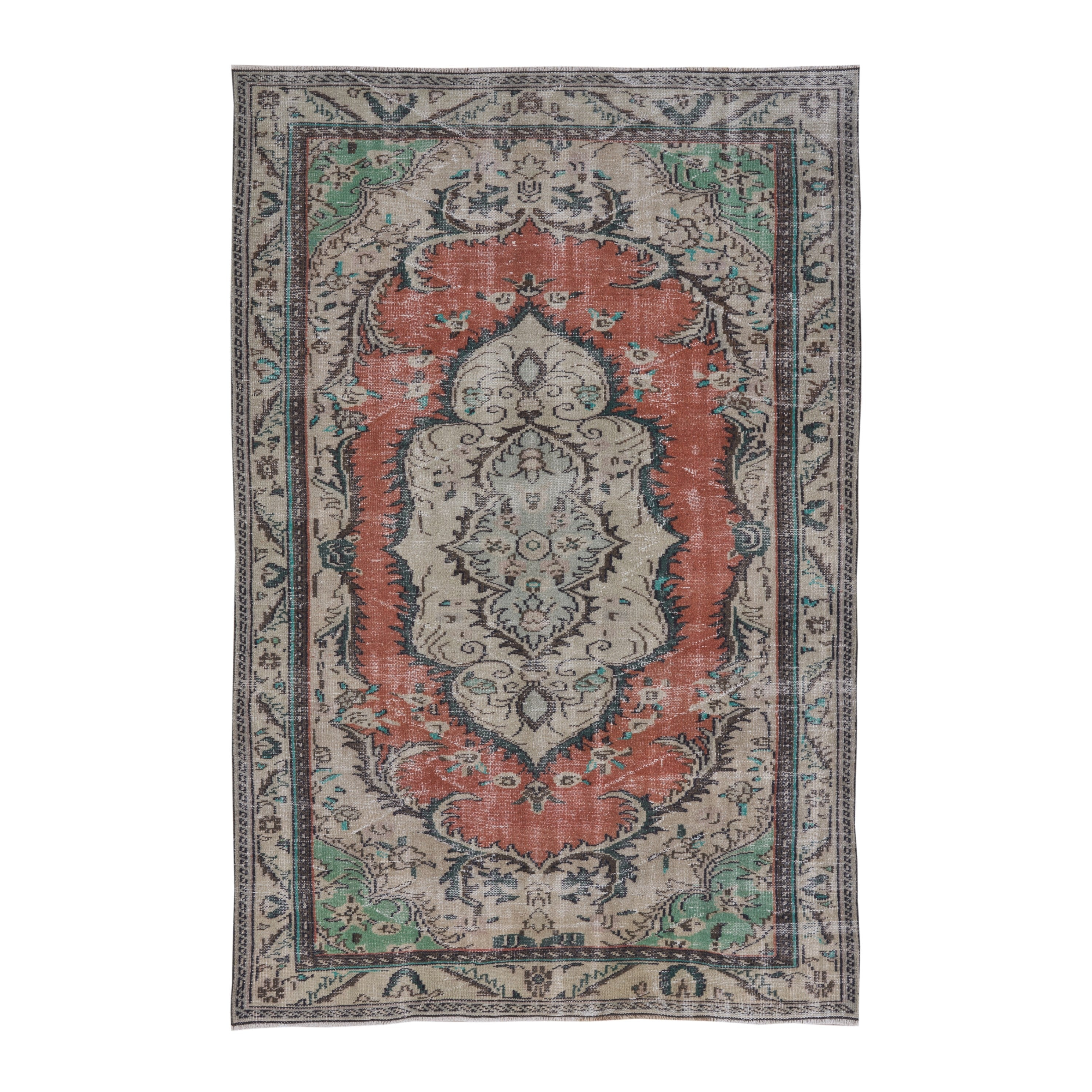 Turkish Manisa area rug in rust and cream, 5'7" x 8'6"