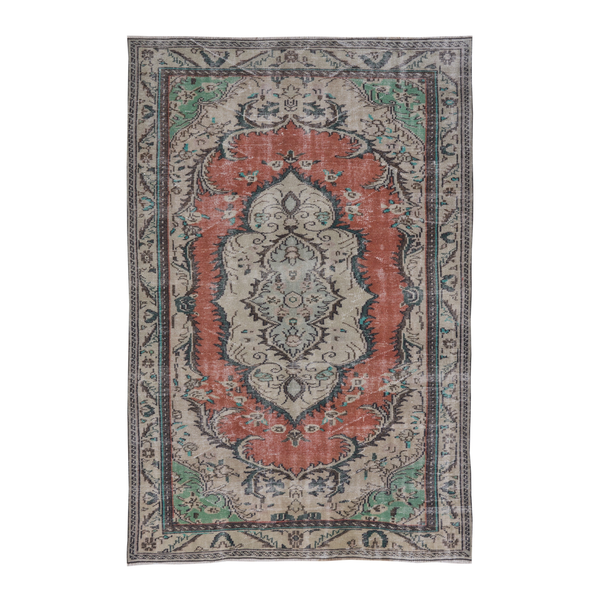 Turkish Manisa area rug in rust and cream, 5'7" x 8'6"