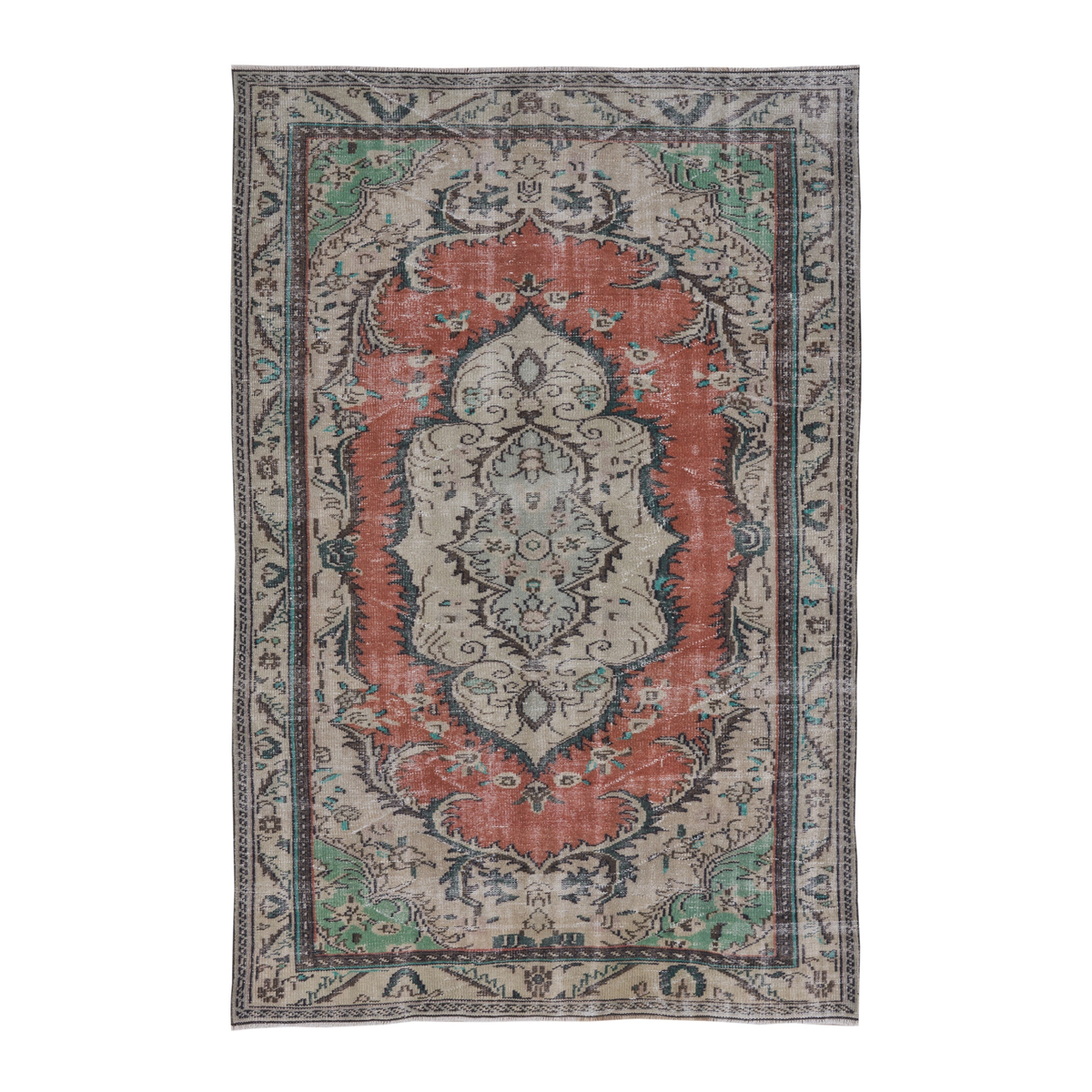 Turkish Manisa area rug in rust and cream, 5'7" x 8'6"