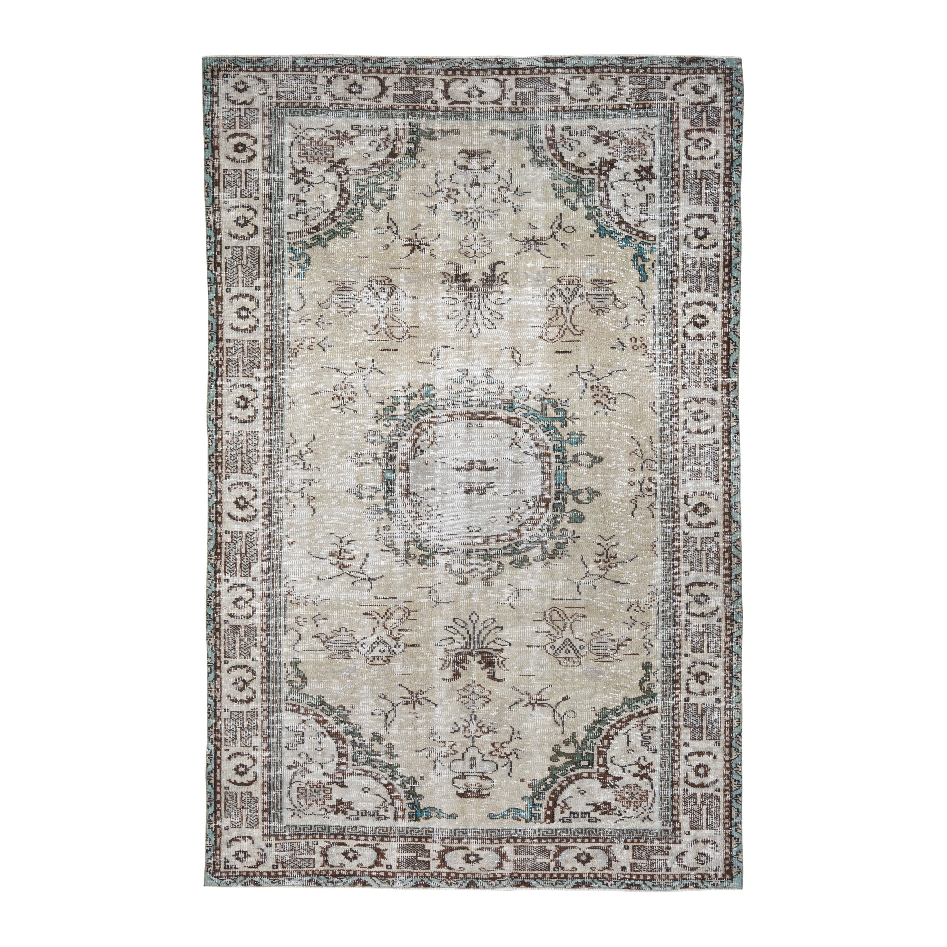 Turkish Manisa area rug in cream and greige, 5'9" x 9'2"