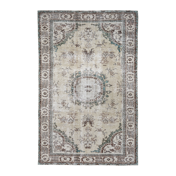 Turkish Manisa area rug in cream and greige, 5'9" x 9'2"