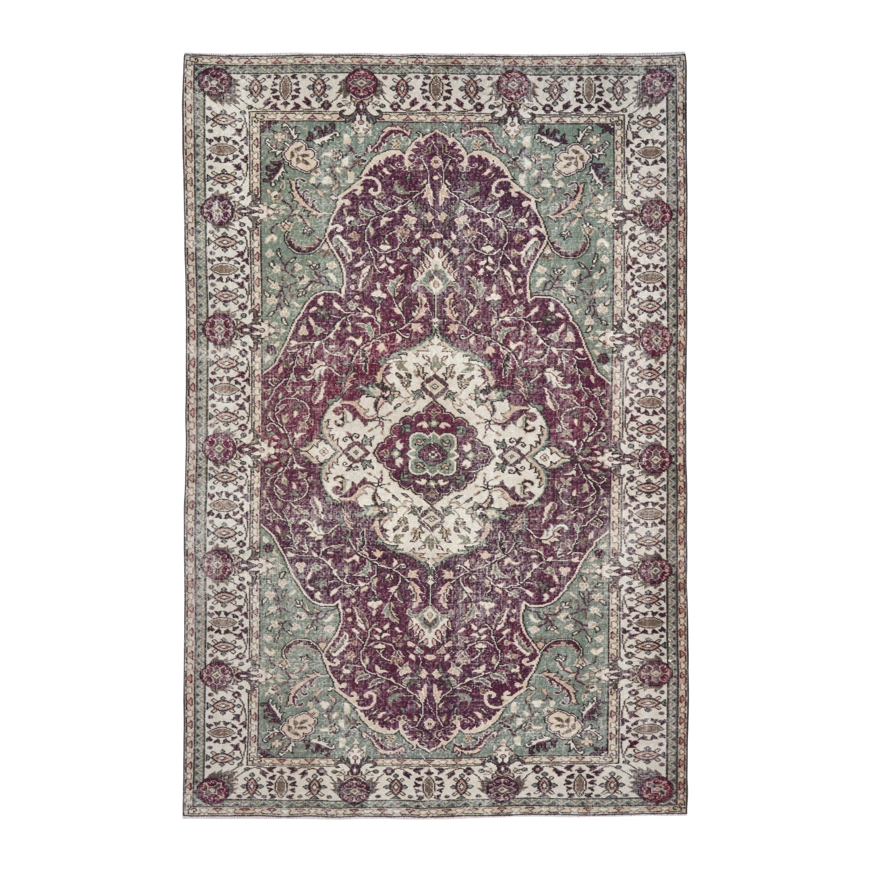 Turkish Isparta area rug in burgundy and cream, 6'4" x 9'8"
