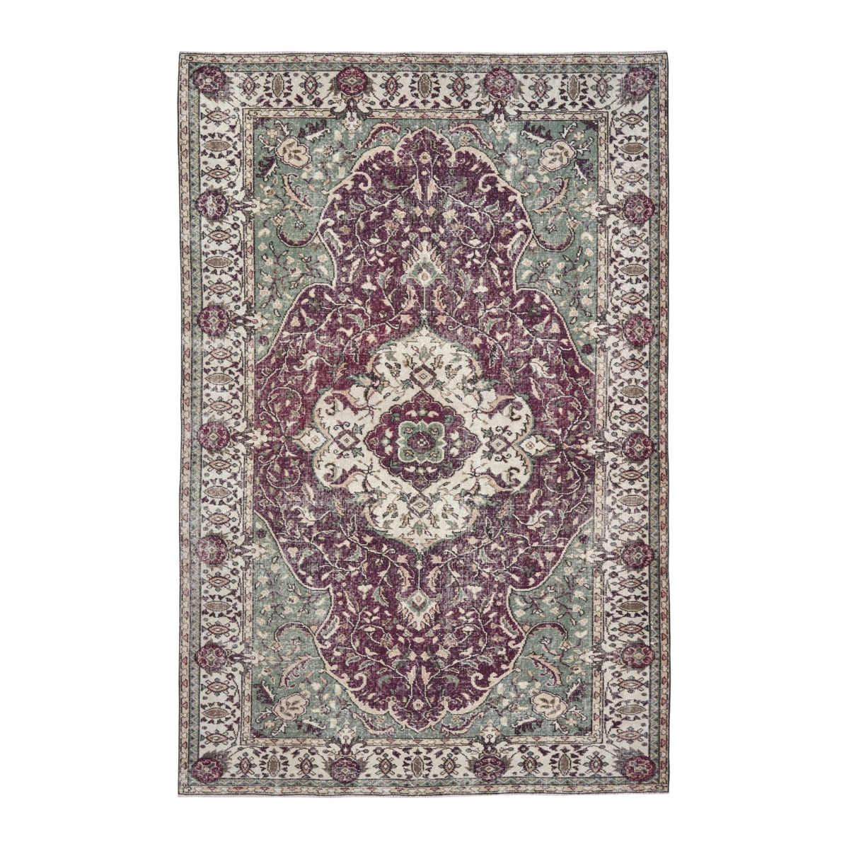 Turkish Isparta area rug in burgundy and cream, 6'4" x 9'8"