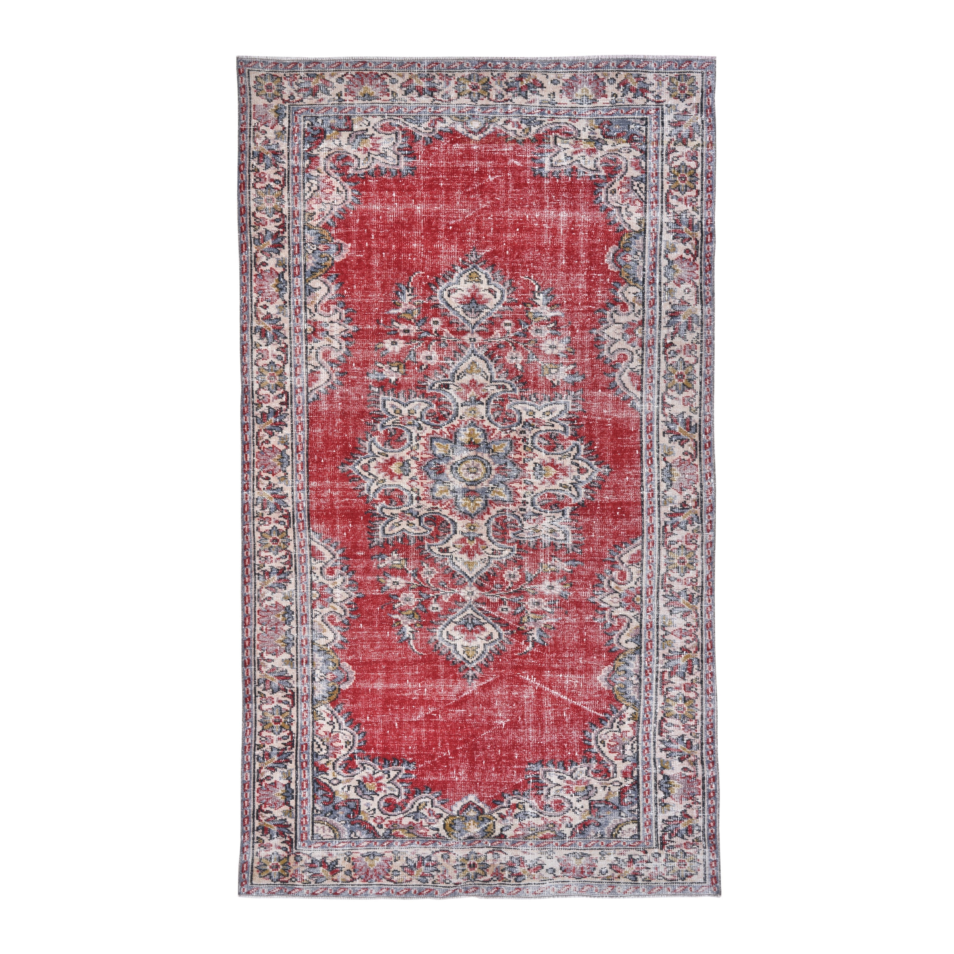 Turkish Manisa area rug in deep red and off-white, 5'11" x 10'4"