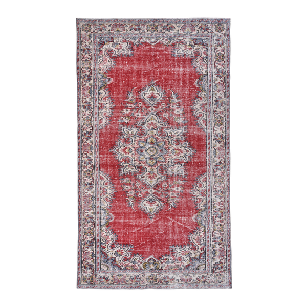 Turkish Manisa area rug in deep red and off-white, 5'11" x 10'4"