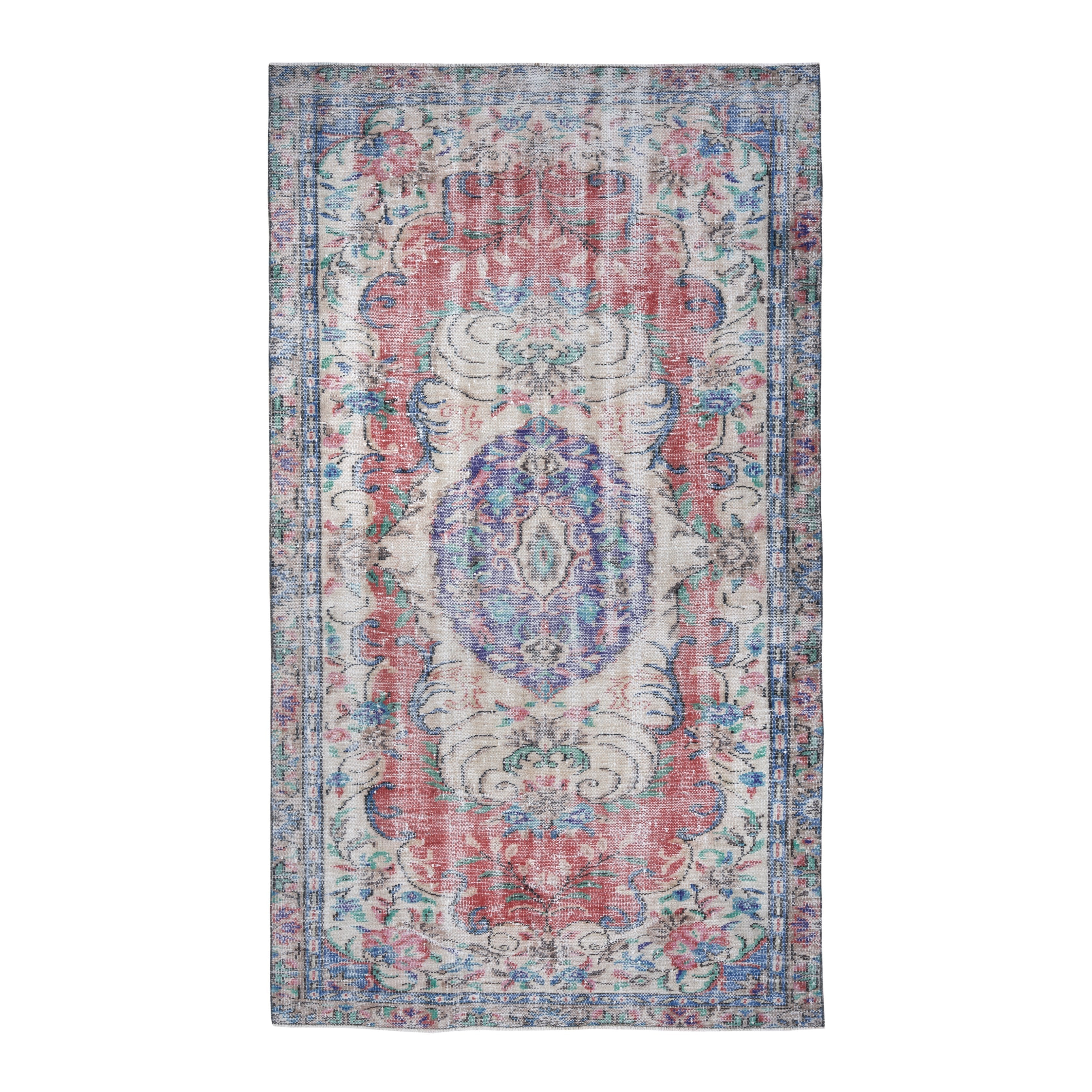 Turkish Manisa area rug in cream and rose, 5'2" x 9'3"