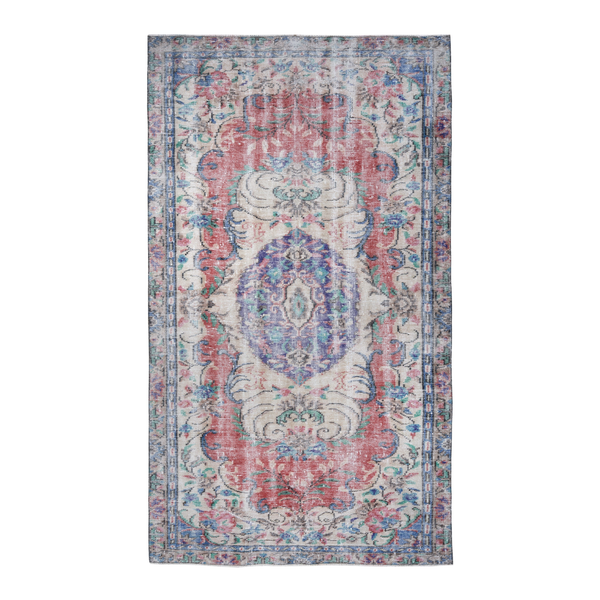 Turkish Manisa area rug in cream and rose, 5'2" x 9'3"