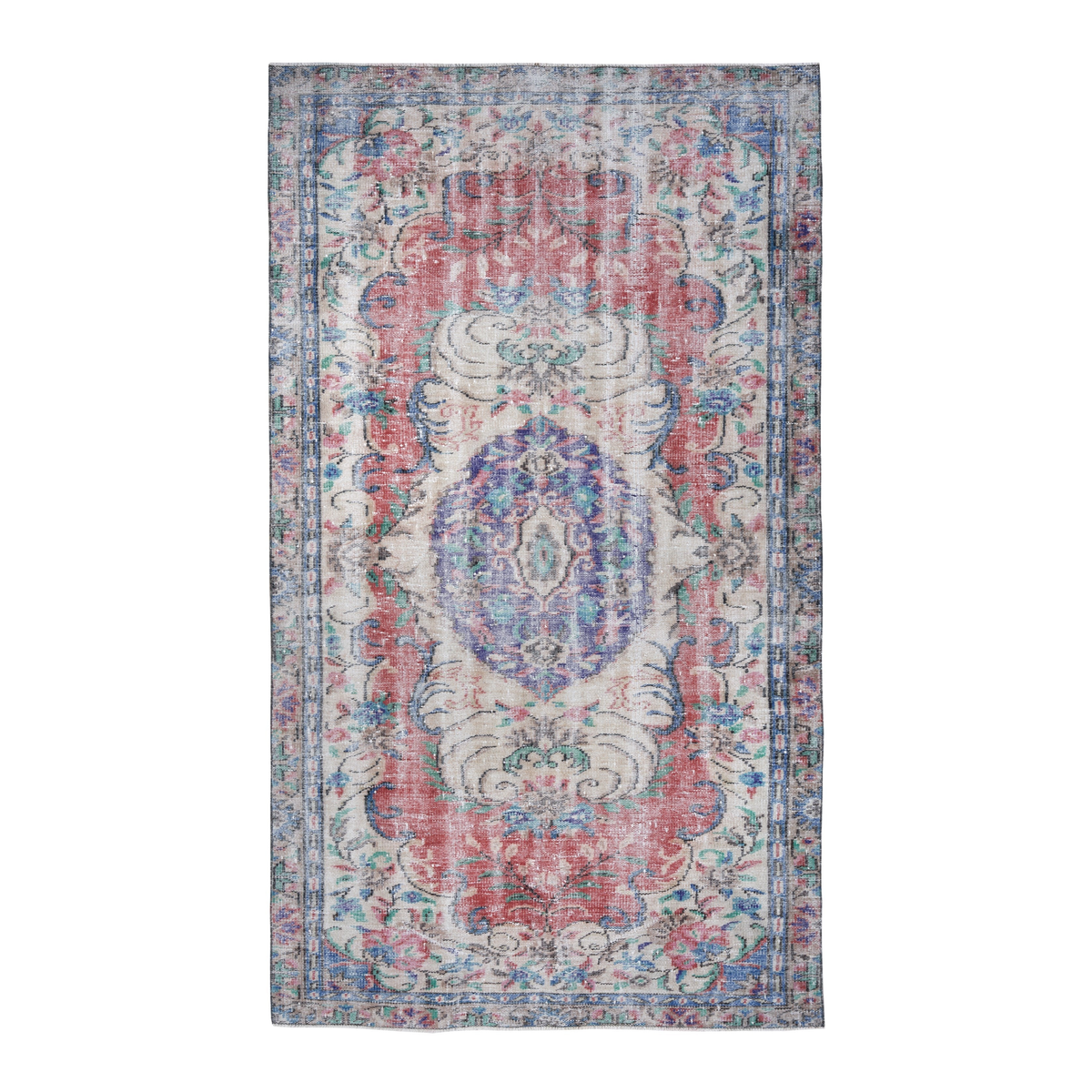 Turkish Manisa area rug in cream and rose, 5'2" x 9'3"