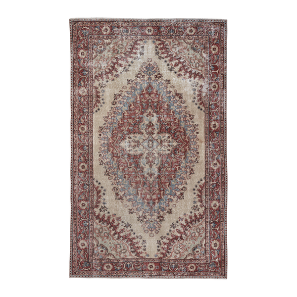 Turkish Isparta area rug in cream and rust, 5'3" x 8'11"