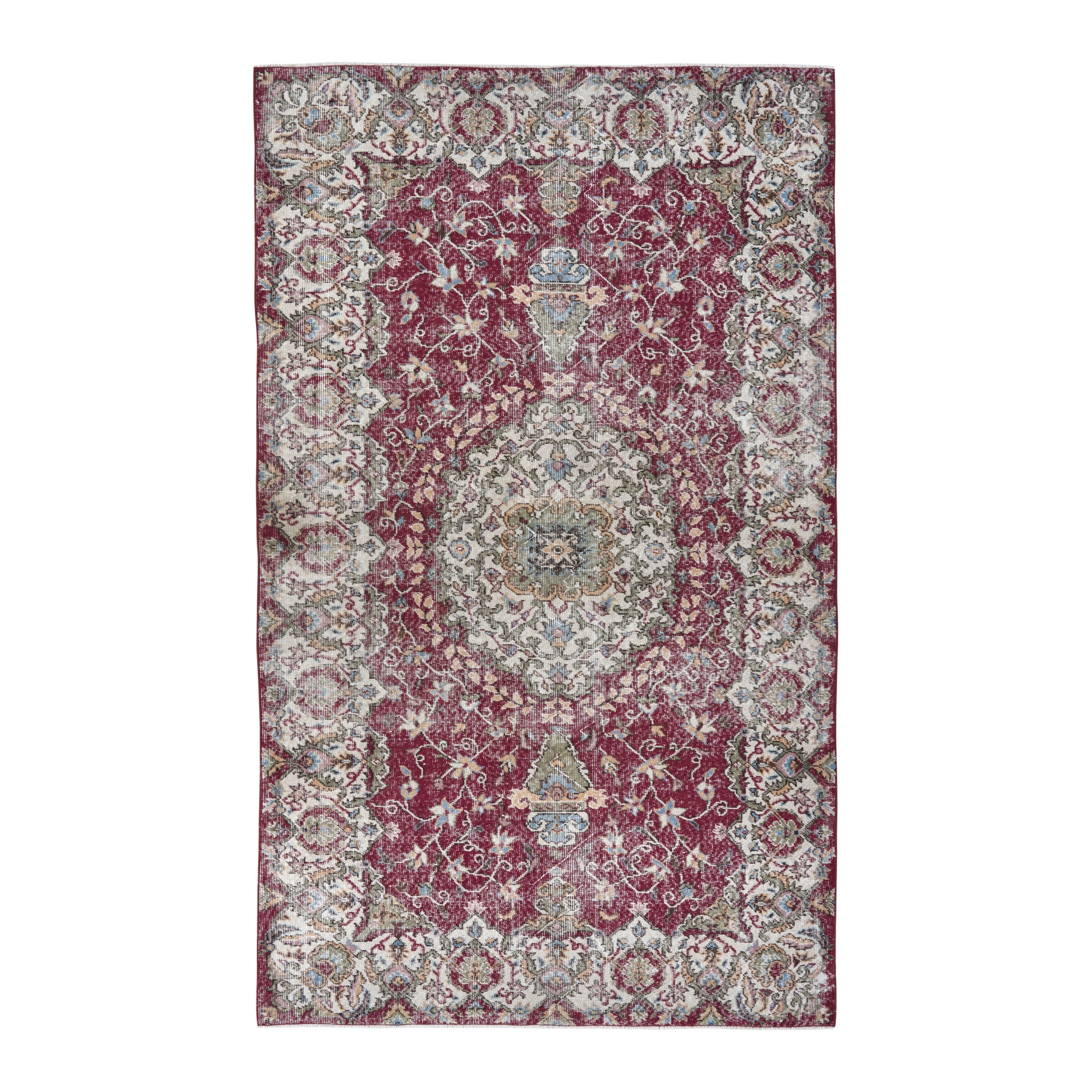 Turkish Isparta area rug in burgundy and cream, 5'3" x 8'10"