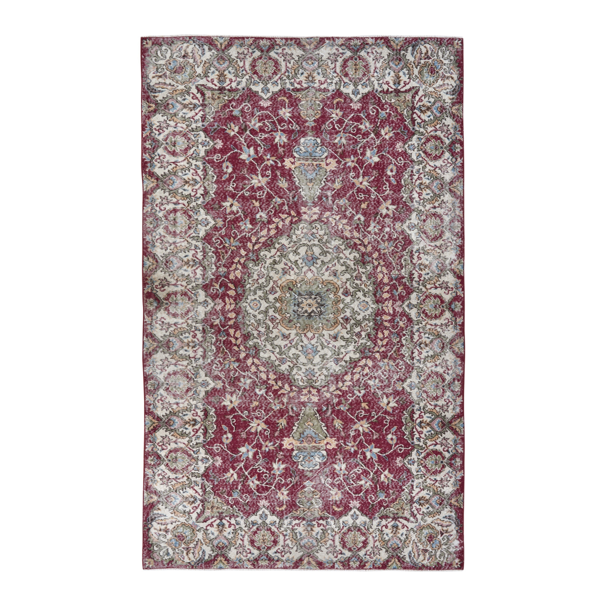 Turkish Isparta area rug in burgundy and cream, 5'3" x 8'10"