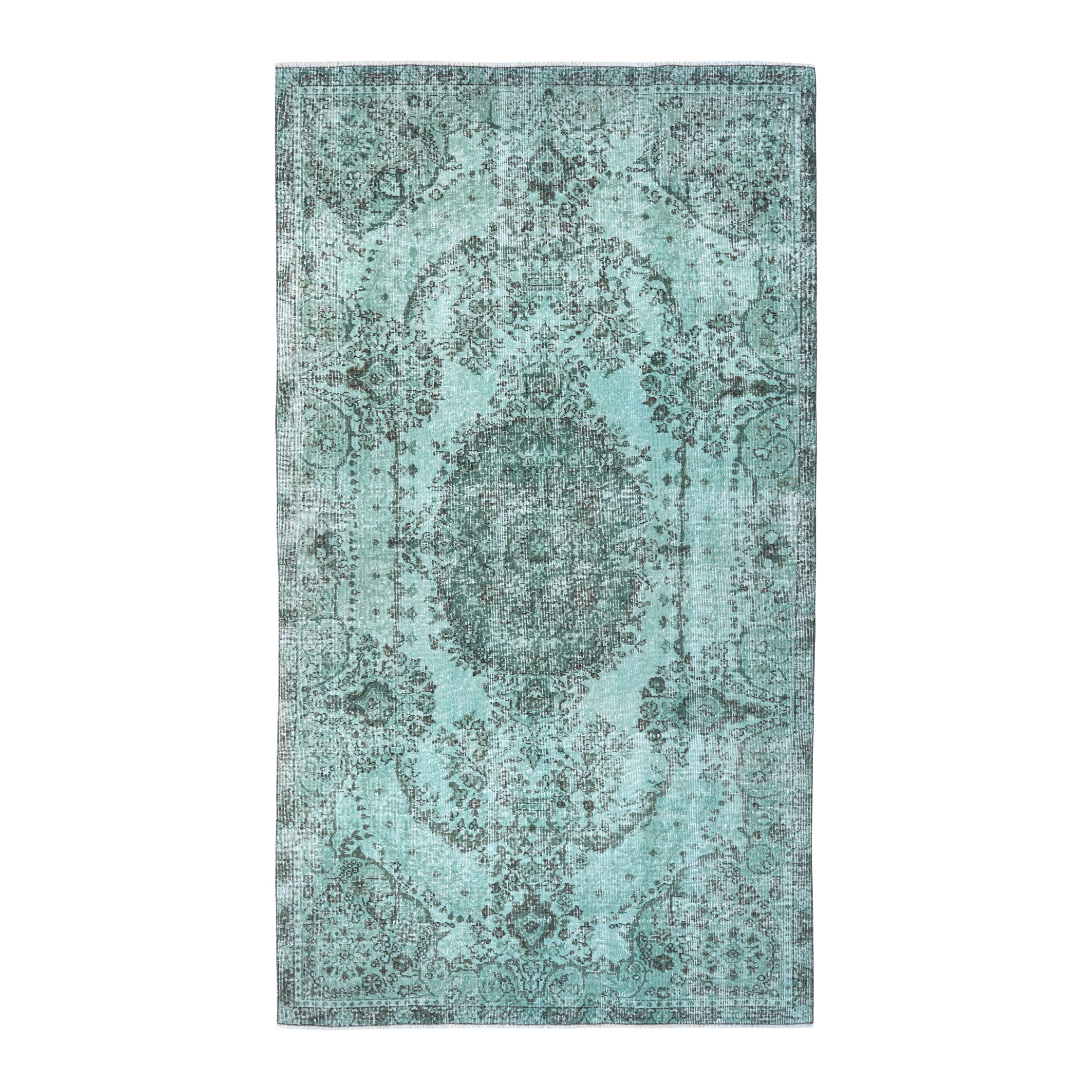 Turkish Isparta area rug in celadon and charcoal, 5'5" x 9'5"