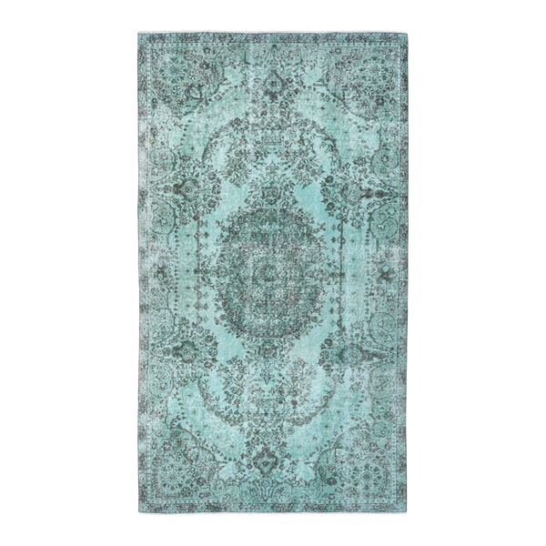 Turkish Isparta area rug in celadon and charcoal, 5'5" x 9'5"