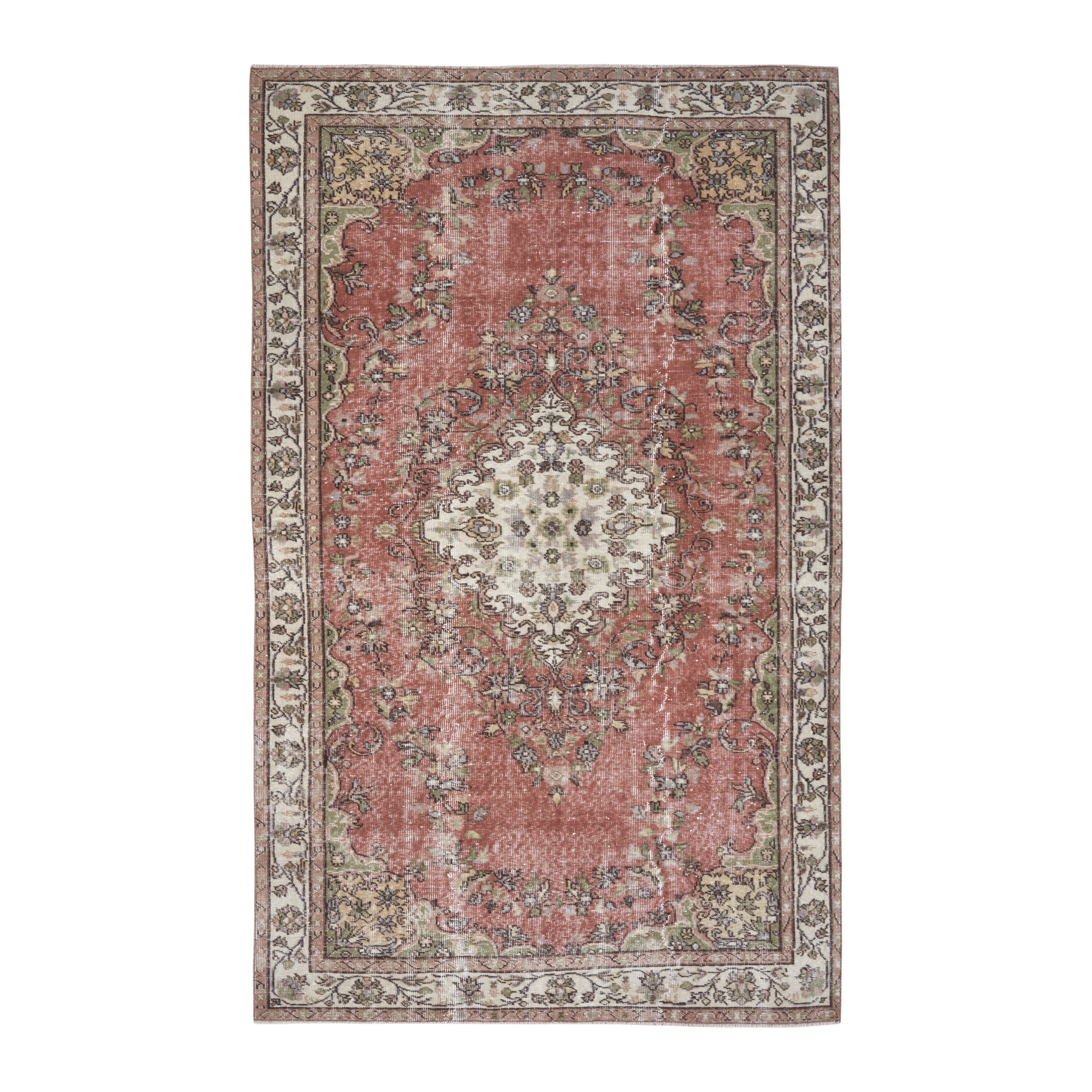 Turkish Isparta area rug in muted pink and ivory, 5'5" x 8'9"