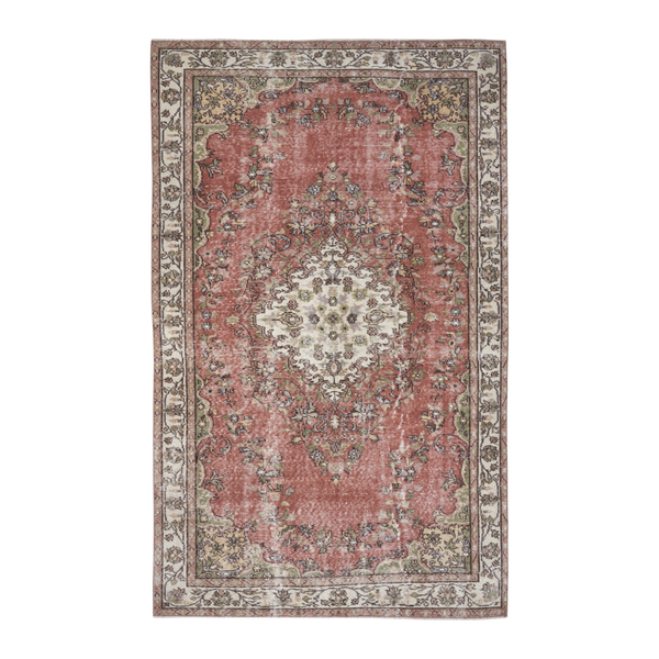 Turkish Isparta area rug in muted pink and ivory, 5'5" x 8'9"