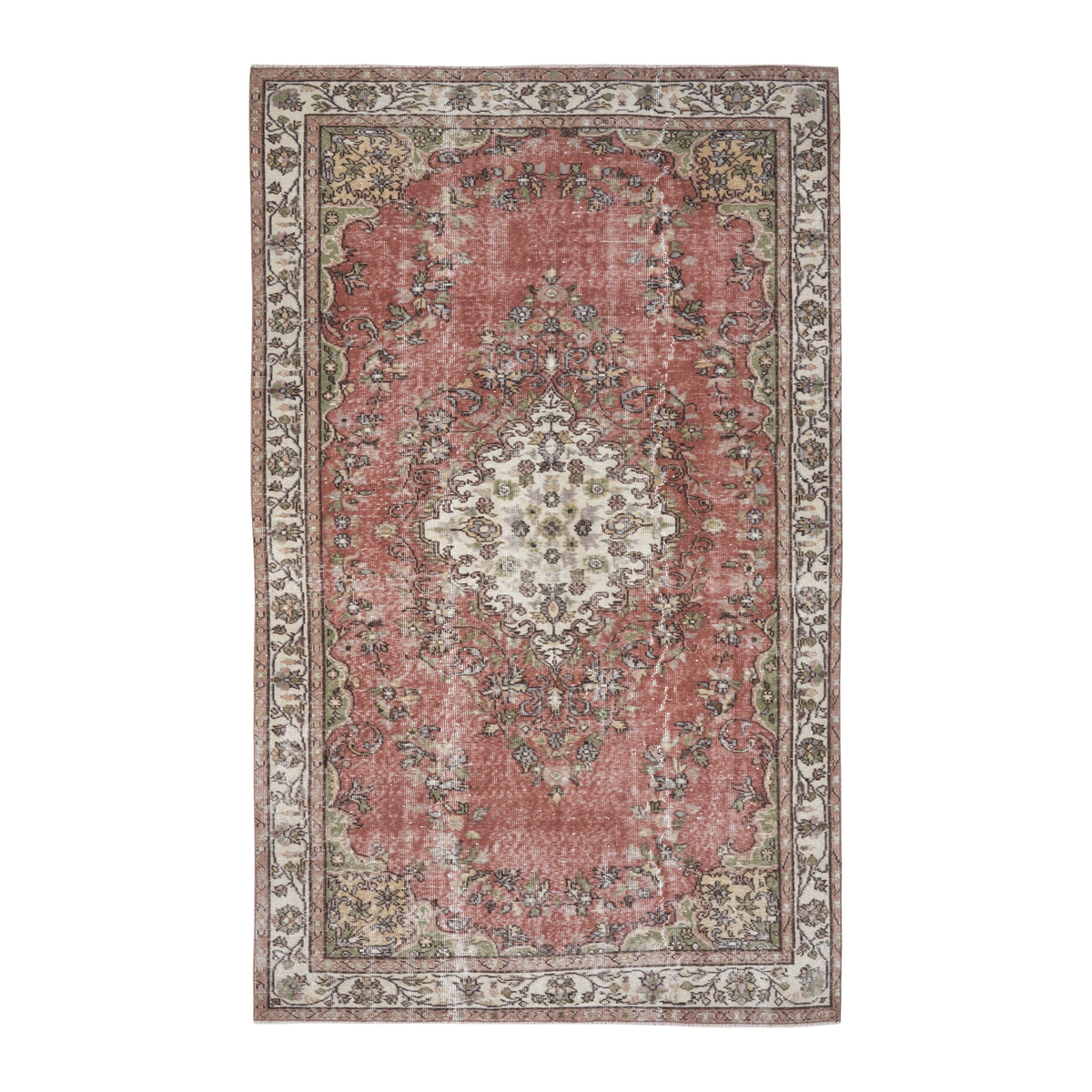 Turkish Isparta area rug in muted pink and ivory, 5'5" x 8'9"