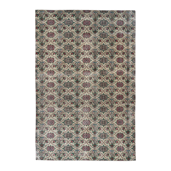 Turkish Manisa area rug in cream and teal, 6'6" x 9'9"