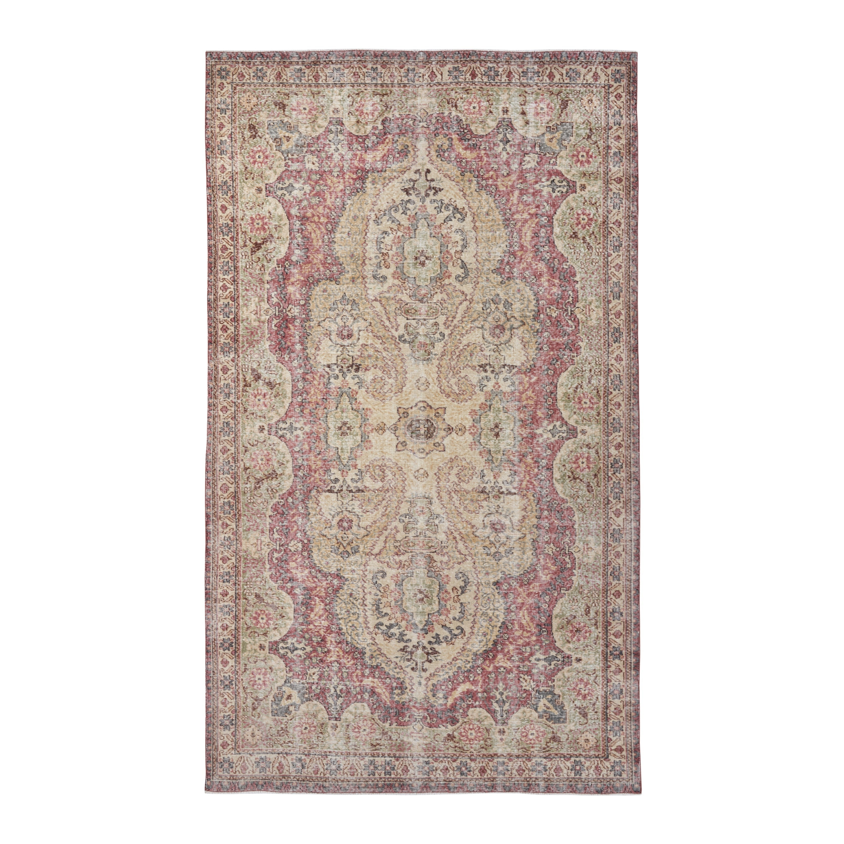 Turkish Isparta area rug in dusty rose and cream, 6' x 10'5"
