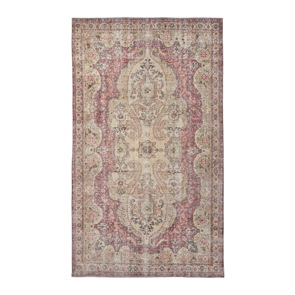 Turkish Isparta area rug in dusty rose and cream, 6' x 10'5"
