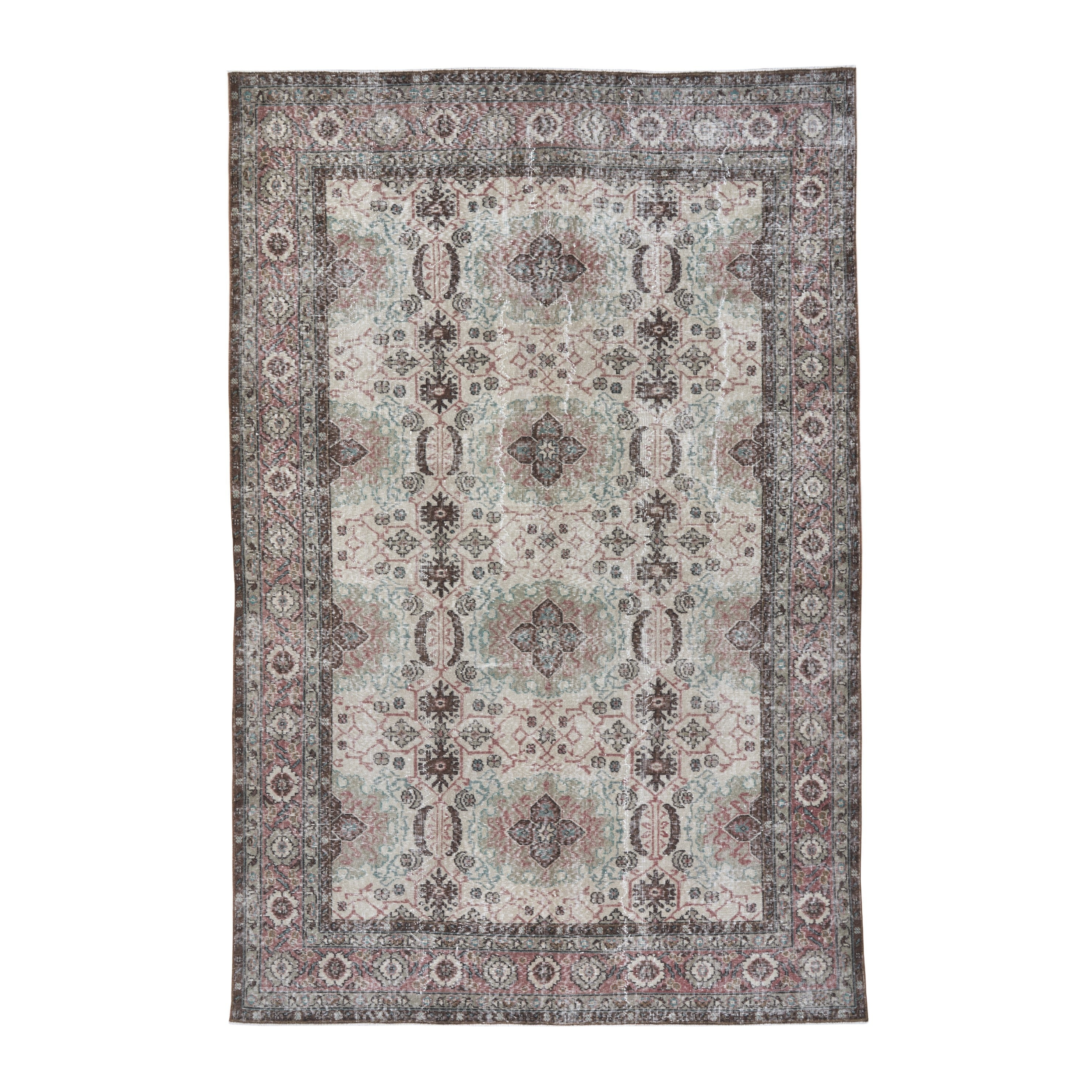 Turkish Isparta area rug in cream and dusty rose, 6'6" x 10'