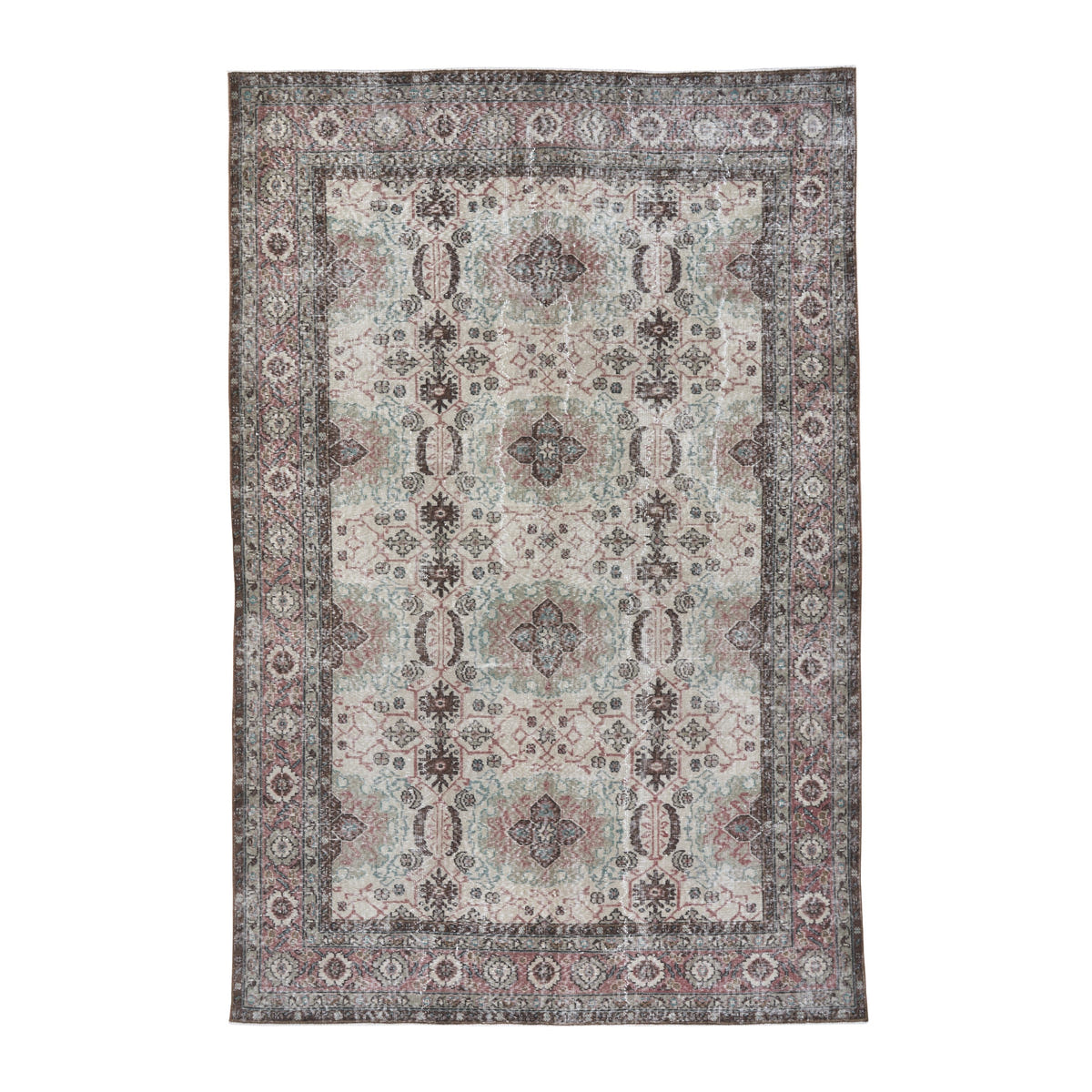 Turkish Isparta area rug in cream and dusty rose, 6'6" x 10'