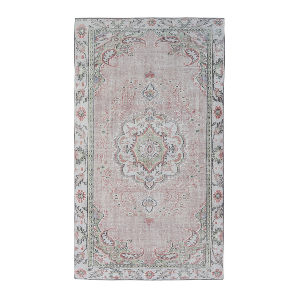 Turkish Manisa area rug in dusty rose and cream, 5'10" x 10'2"
