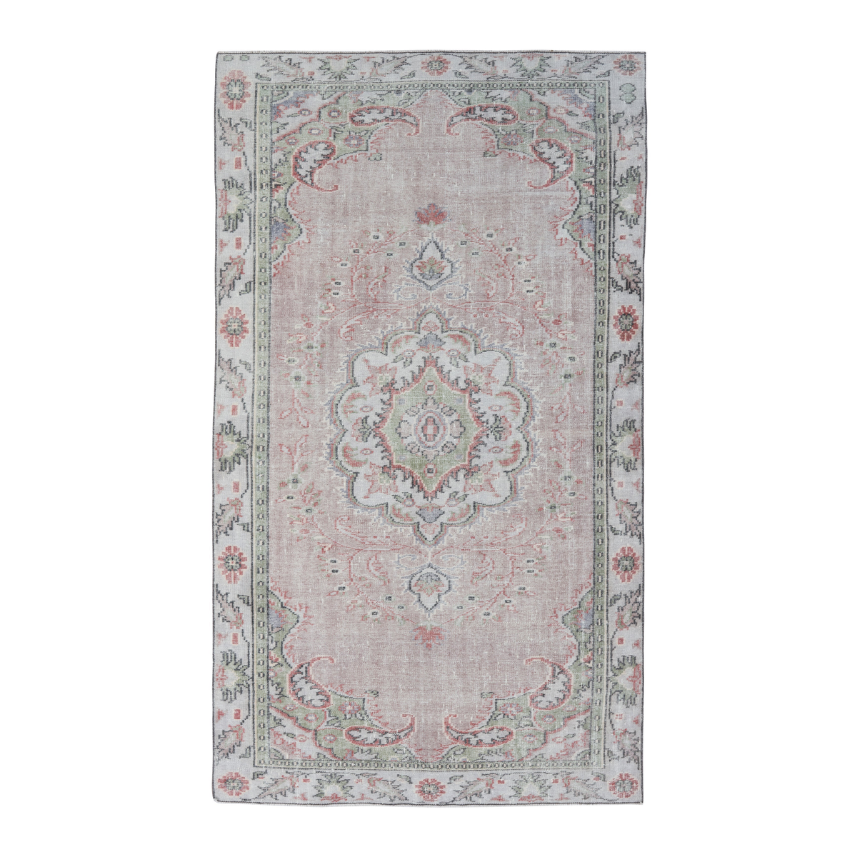 Turkish Manisa area rug in dusty rose and cream, 5'10" x 10'2"