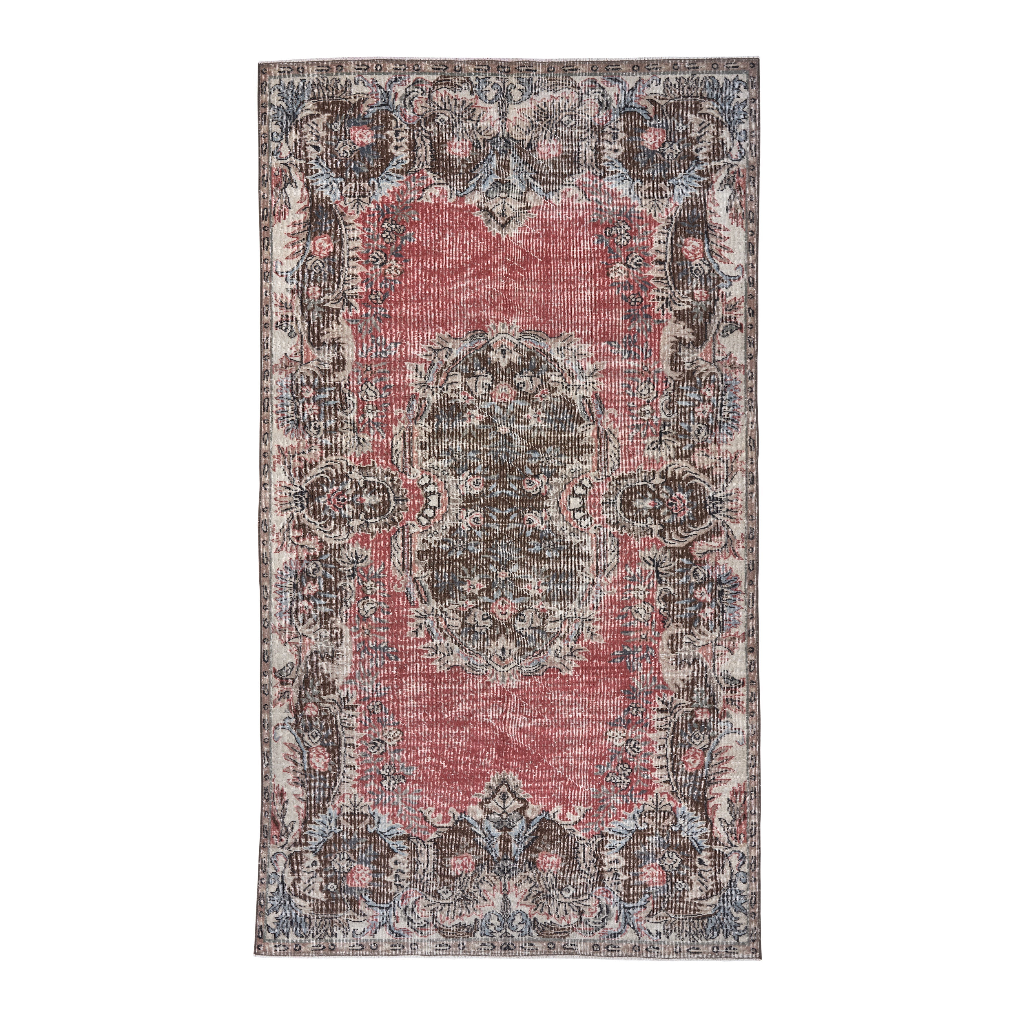 Turkish Isparta area rug in rose and greige, 5'5" x 9'10"