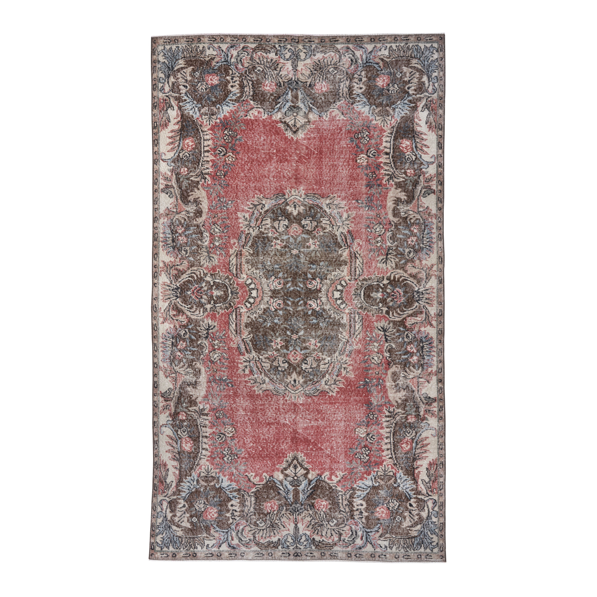 Turkish Isparta area rug in rose and greige, 5'5" x 9'10"