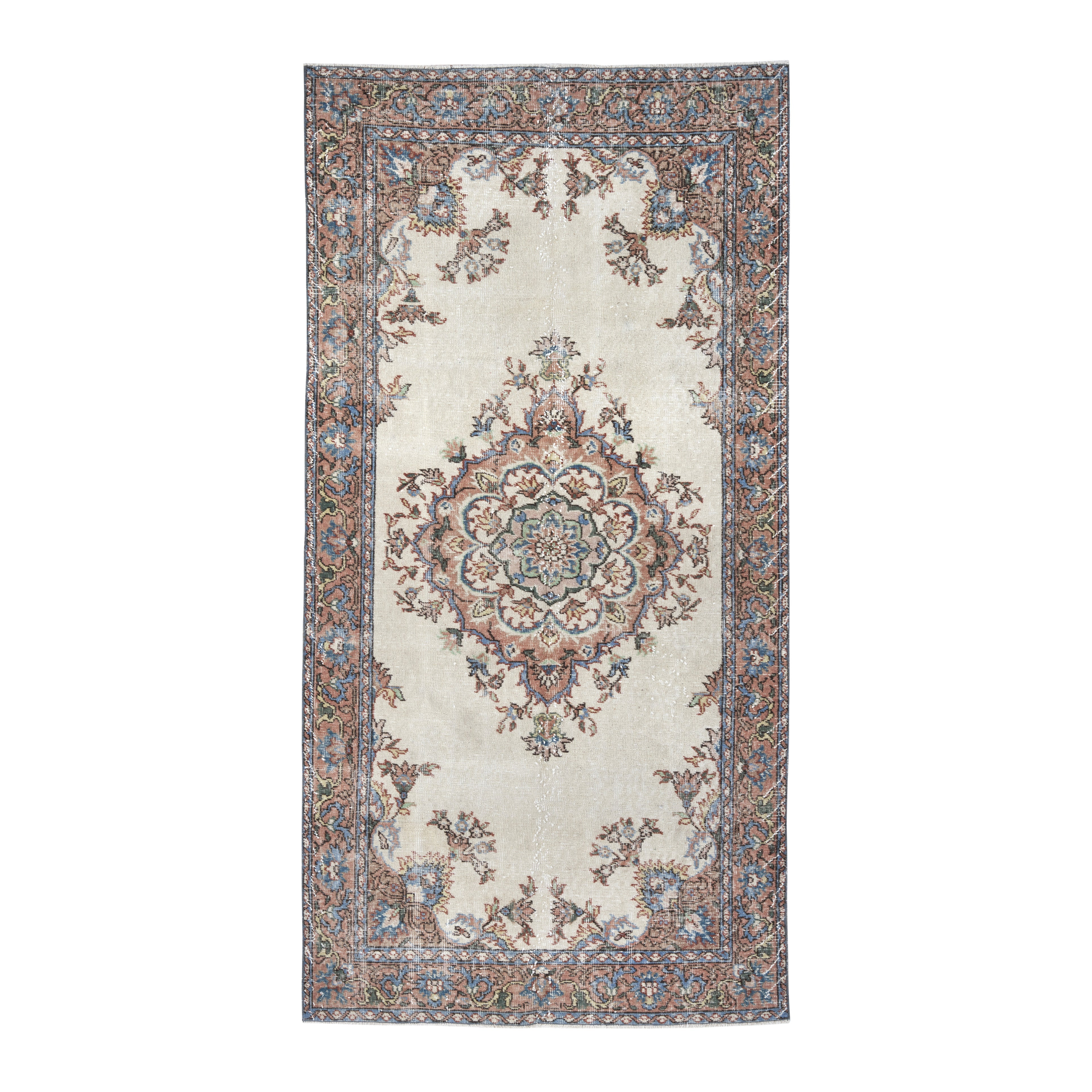 Turkish Isparta area rug in cream and rust, 4'2" x 8'4"