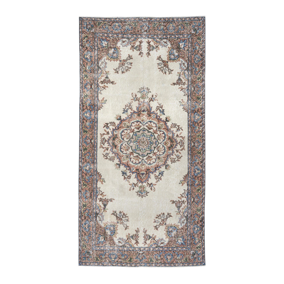 Turkish Isparta area rug in cream and rust, 4'2" x 8'4"