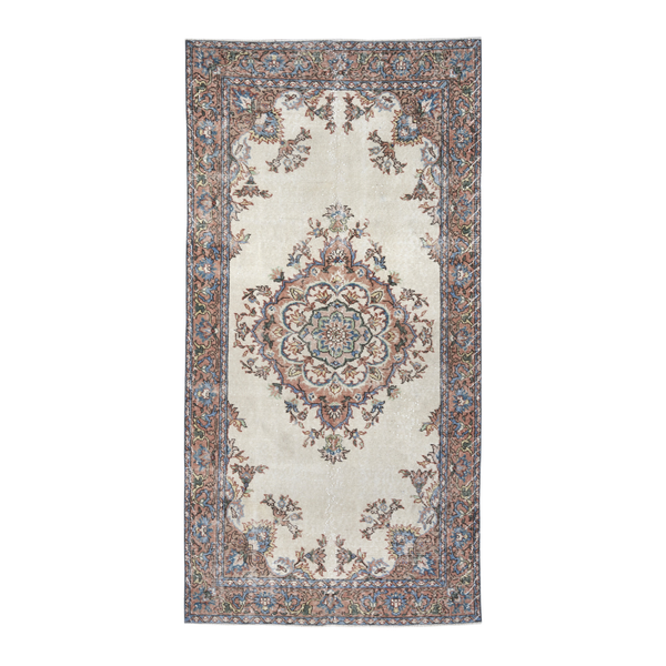 Turkish Isparta area rug in cream and rust, 4'2" x 8'4"