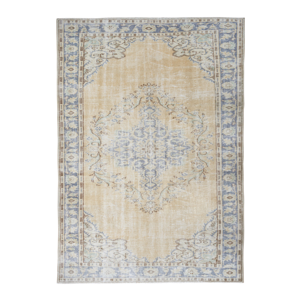 Turkish Manisa area rug in cream and powder blue, 6'1" x 8'7"